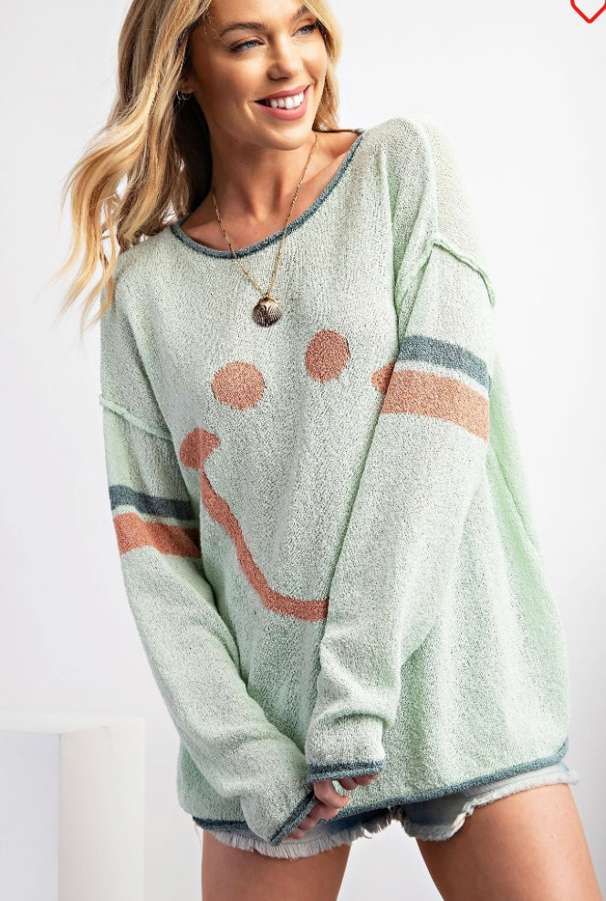 Easel smiley face light weight sweater