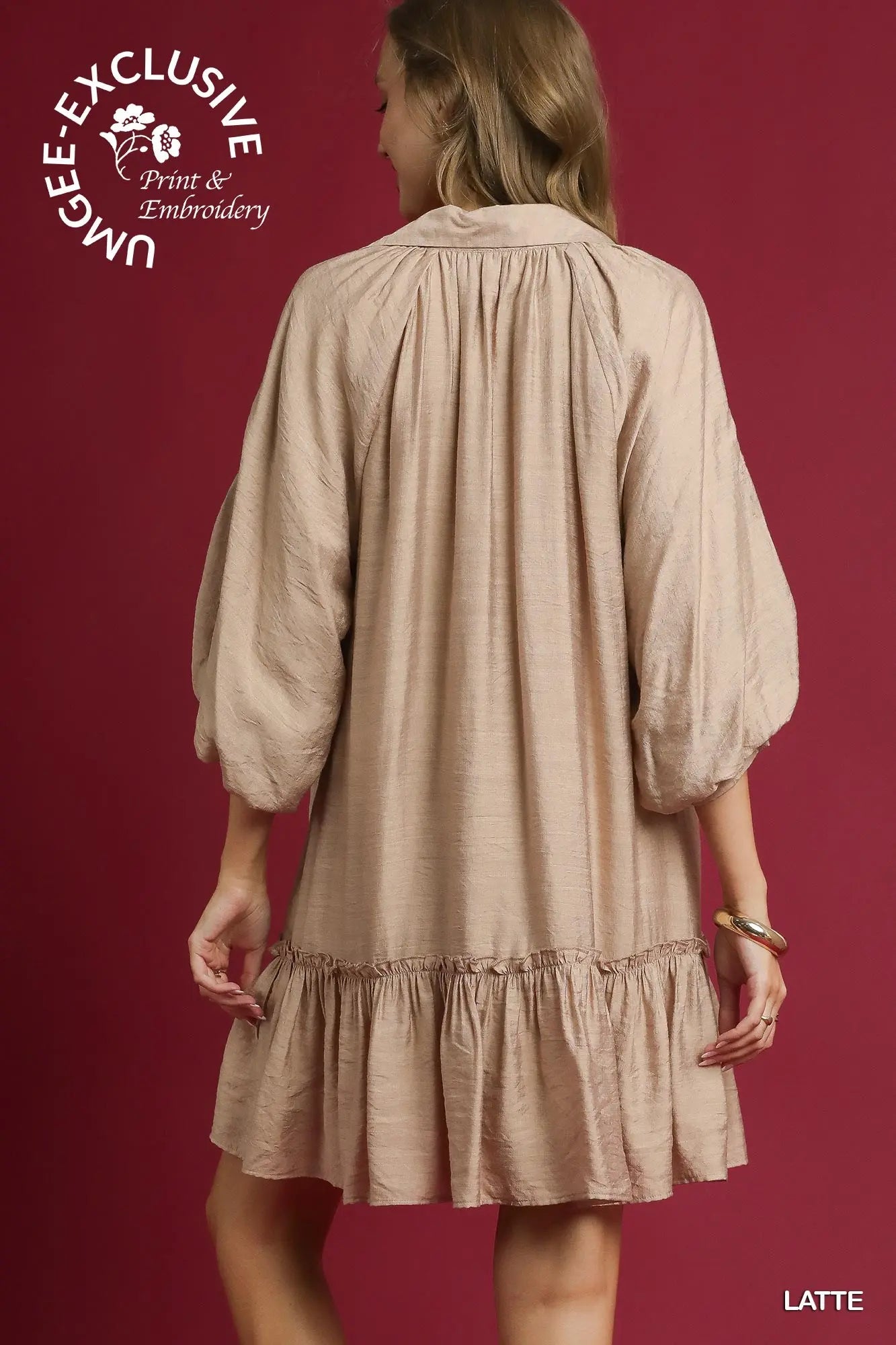 Umgee Embroidered Floral Boho Ruffle Hem Dress