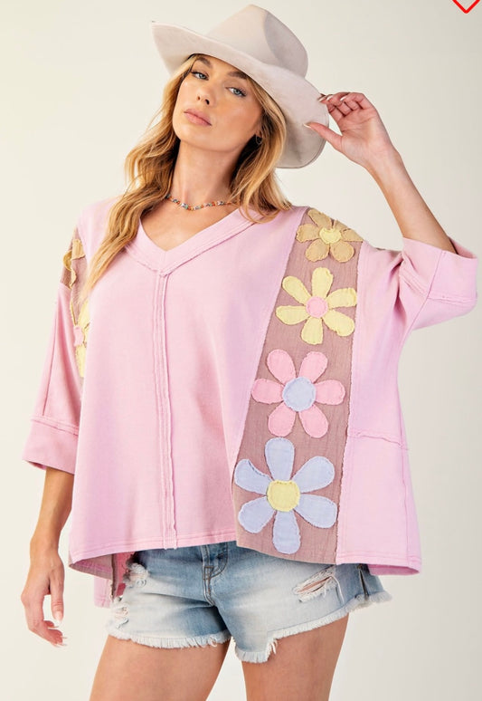 Easel patchwork pullover tops