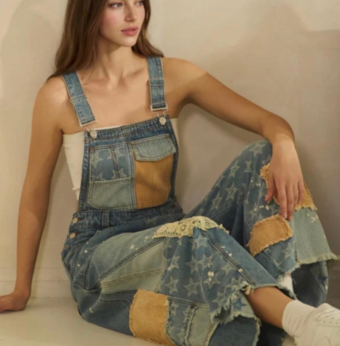Oli and Hali patch denim overalls