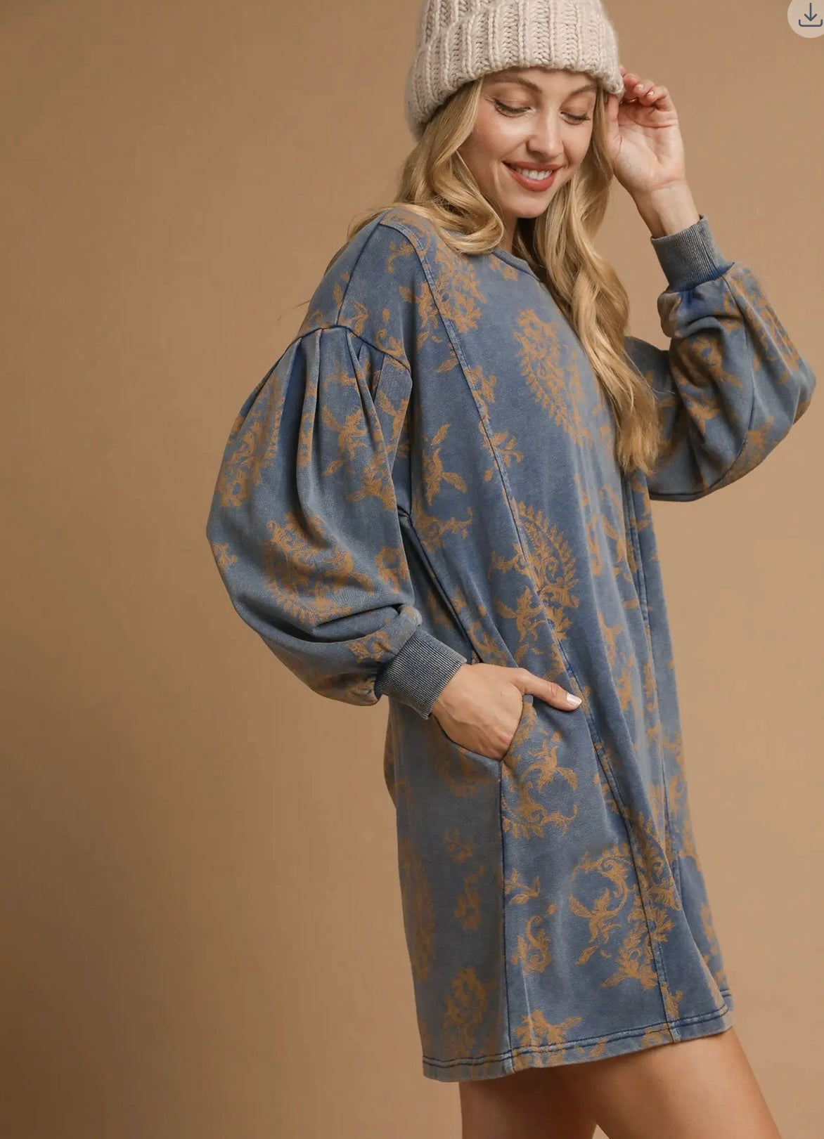 Umgee printed knit sweatshirt dress