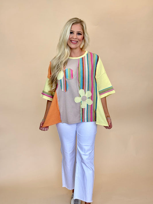 Easel Color block patchwork daisy top