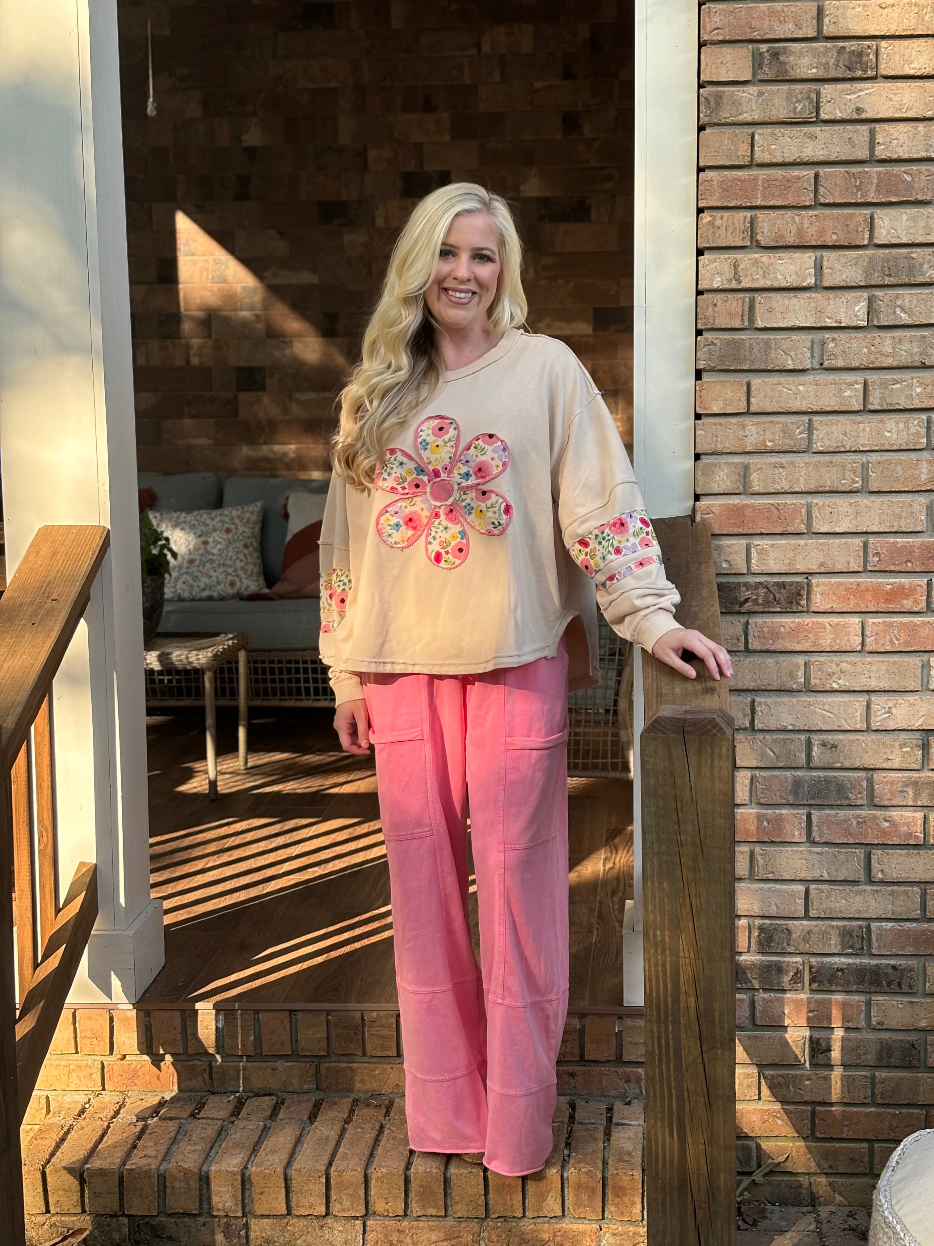 Blue velvet neon pink knit pants