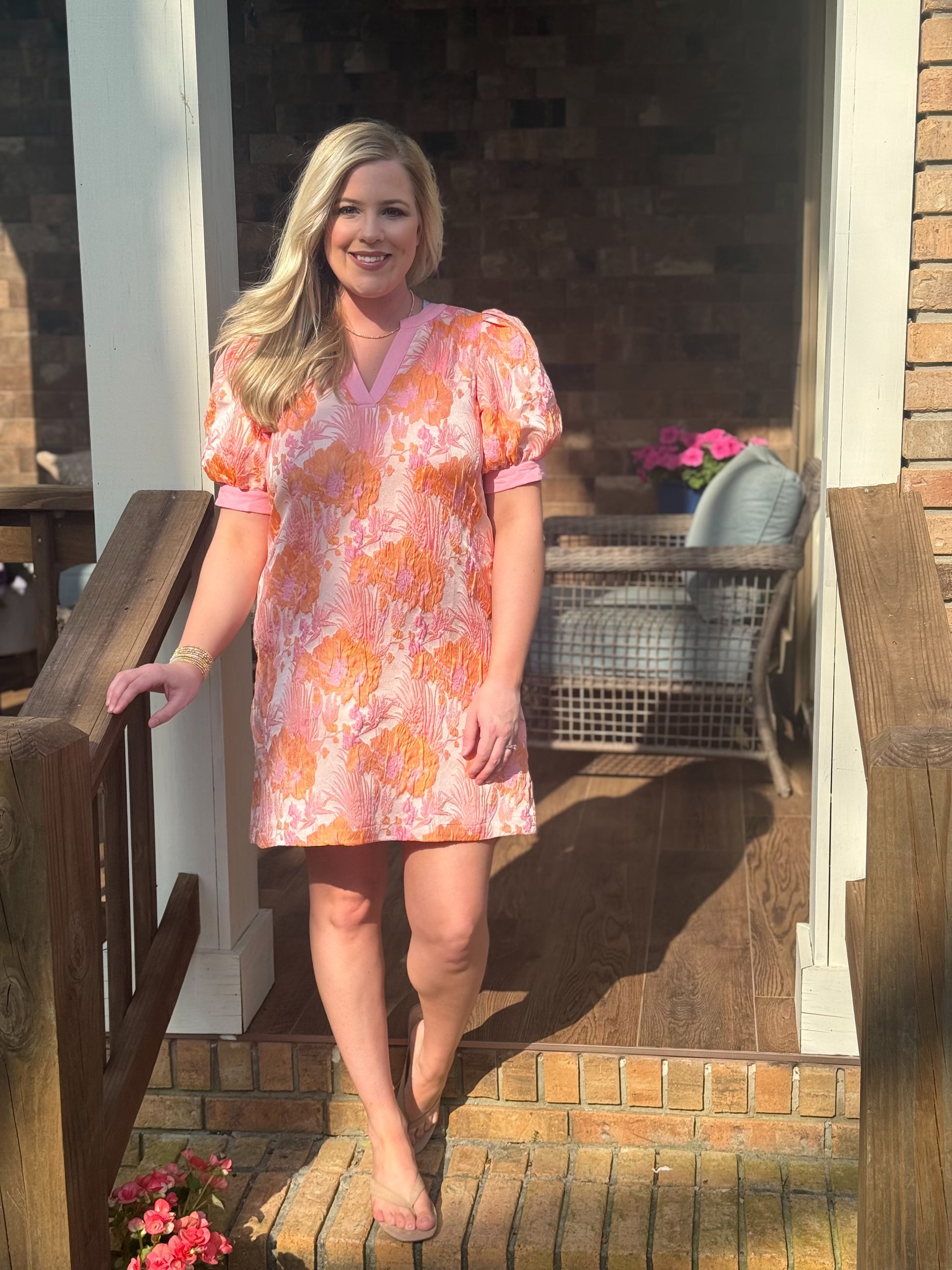 jodifl dress A Little While Longer Abstract Floral Midi by Weekend Vibes Apparel up dress with a frill mock neckline Royal Blue 3D Flower Dress