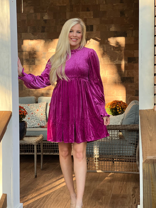 Magenta crushed velvet dress by