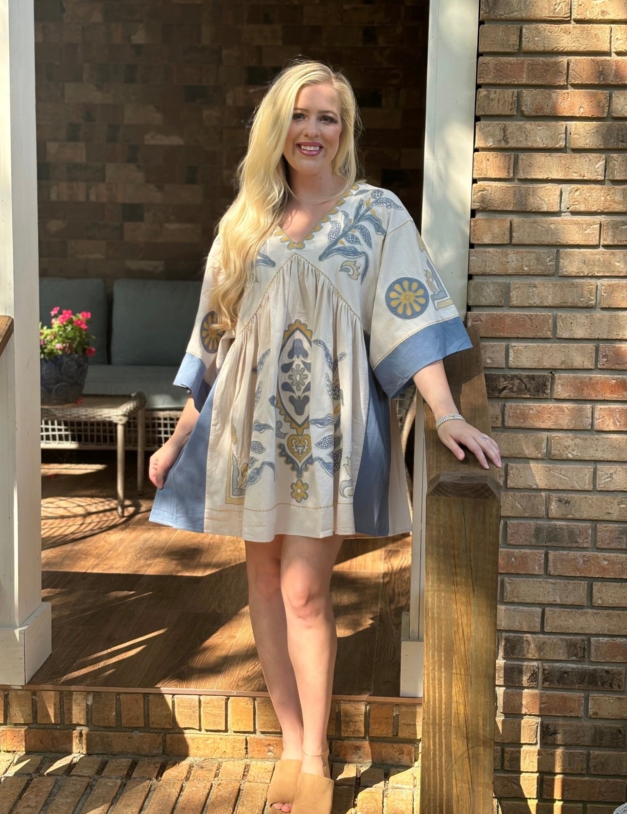 Blue velvet embroidered dress