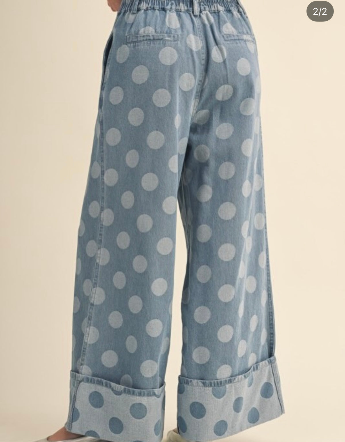 Polka dot denim chambray cuffed pants