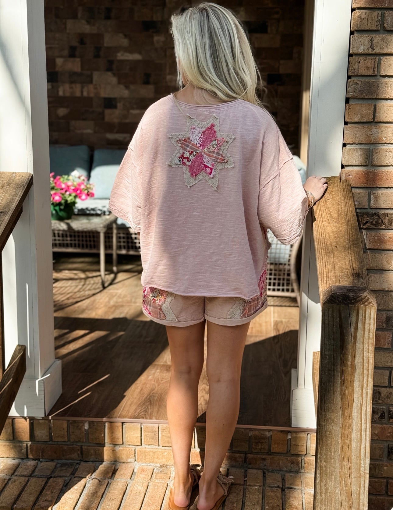 Oli and Hali knit blush patch short set