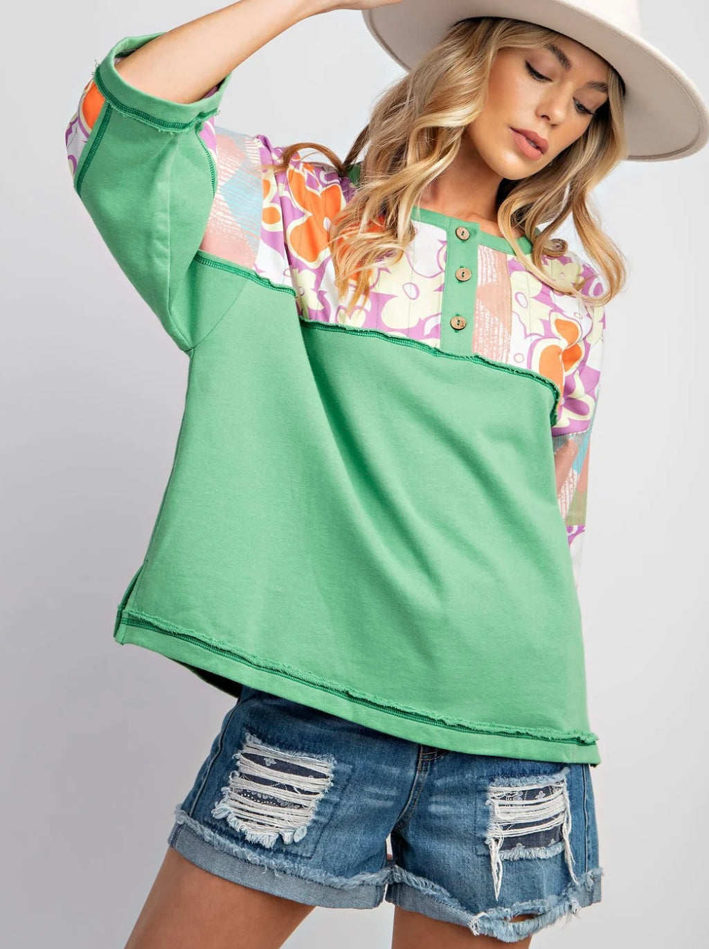Easel mixed print Terry knit top