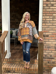 Oli and Hali mixed fabric plaid pullover