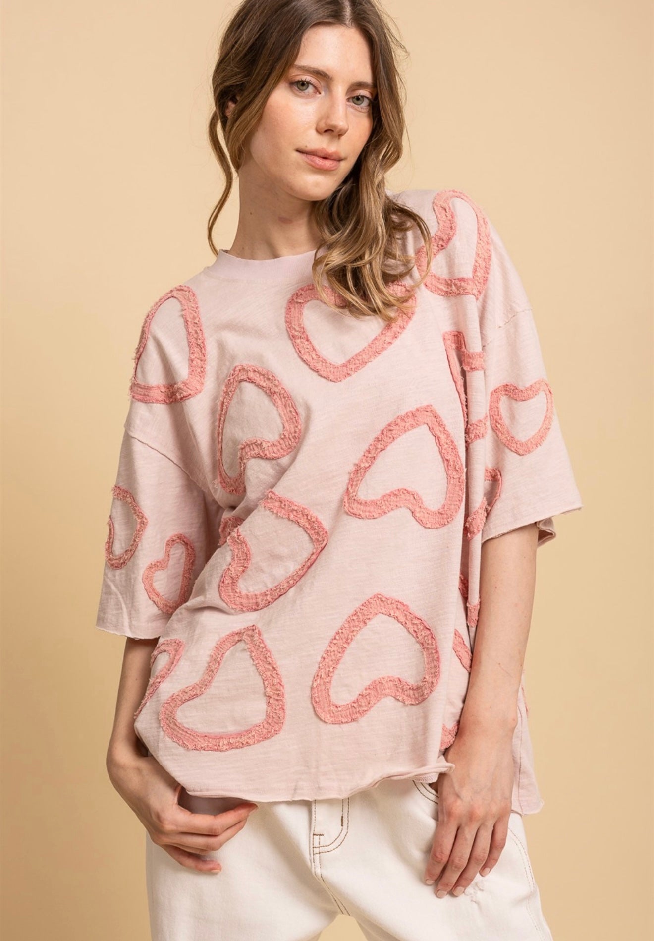 Blue velvet raised heart patch shirt