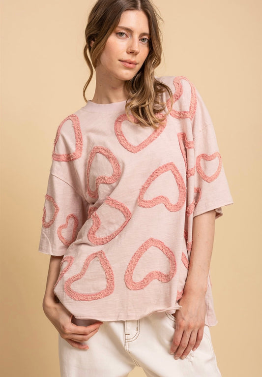 Blue velvet raised heart patch shirt