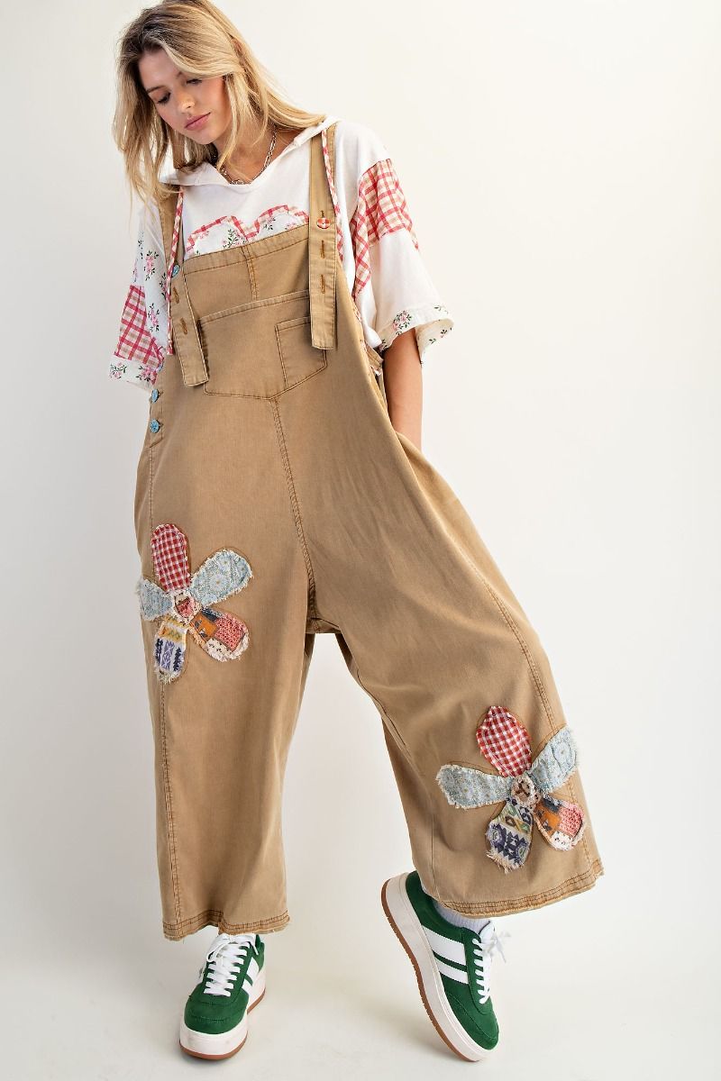 Easel patchwork overalls camel