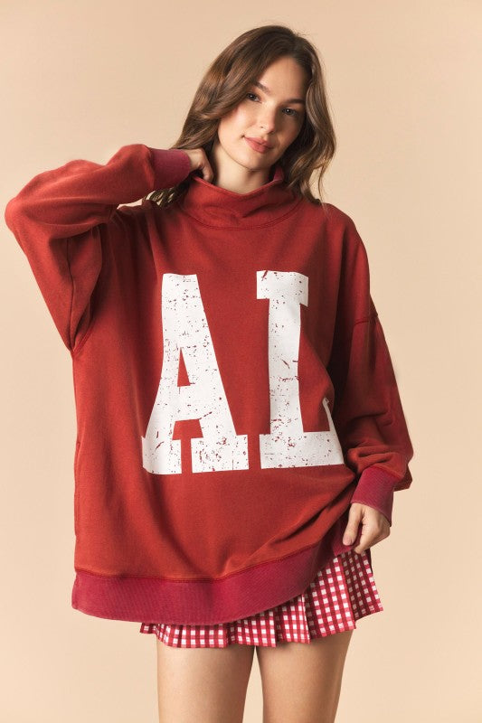 Alabama Crimson garment dyed mock neck sweatshirt peach love