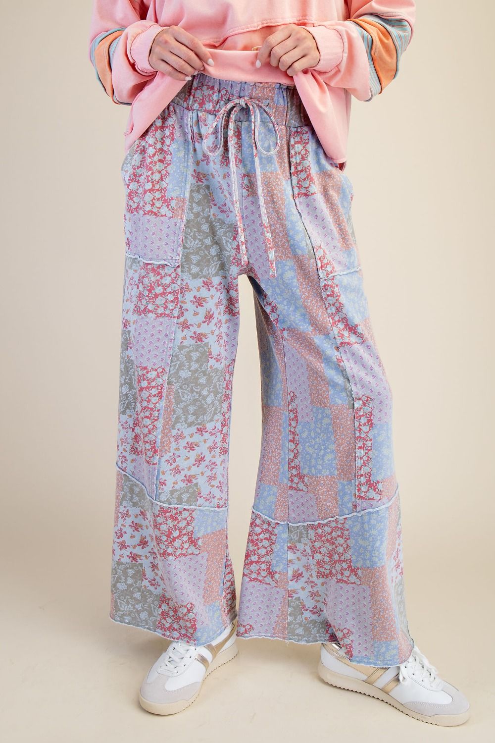 Easel knit patchwork pants peri blue