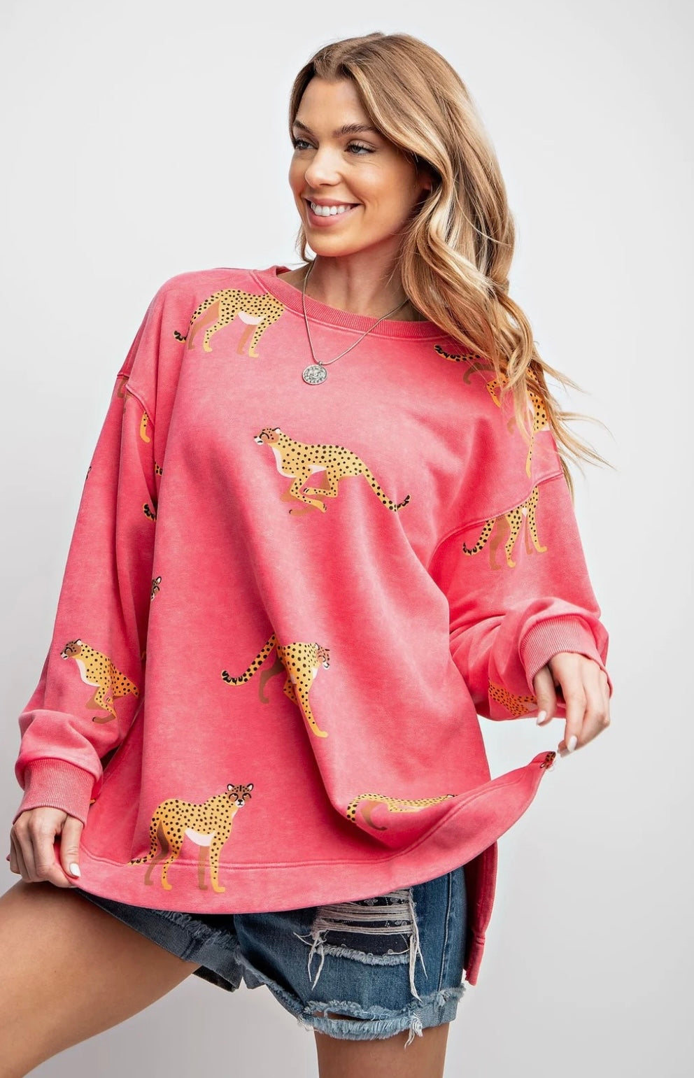 Easel mineral wash cheetah print sweatshirt