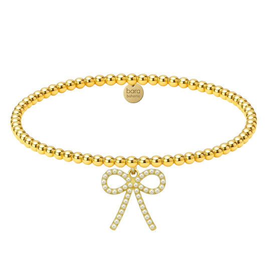 PEARL BOW CHARM | GOLD FILLED BEADED BRACELET