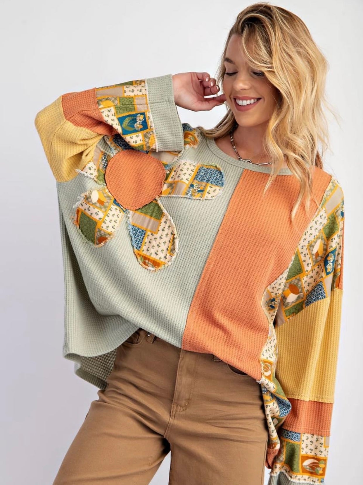 Easel waffle knit patchwork top