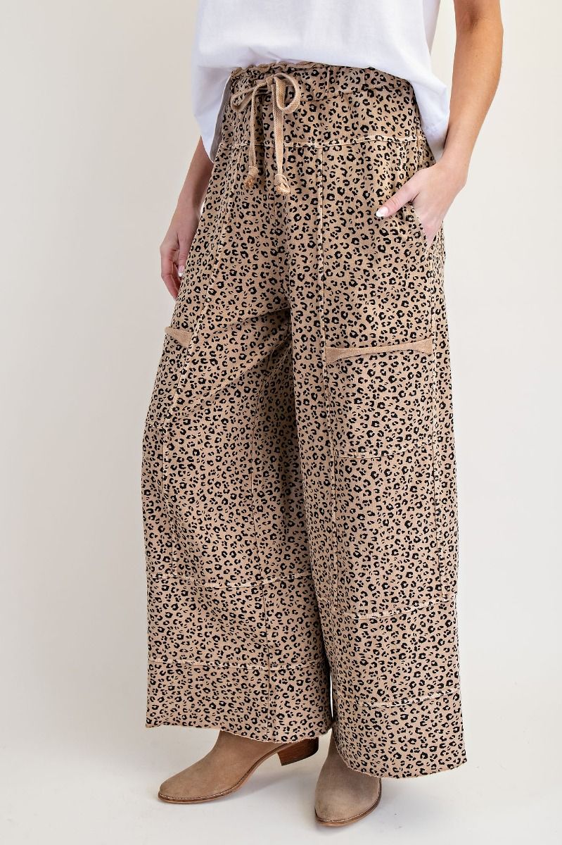 Easel wide leg mineral wash pants cheetah camel