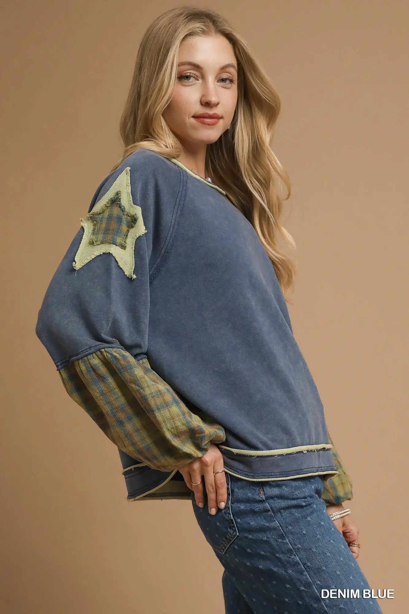 Umgee knit patch sweatshirt denim