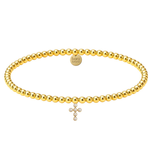 MINI RACHEL CROSS CHARM | GOLD FILLED BEADED BRACELET