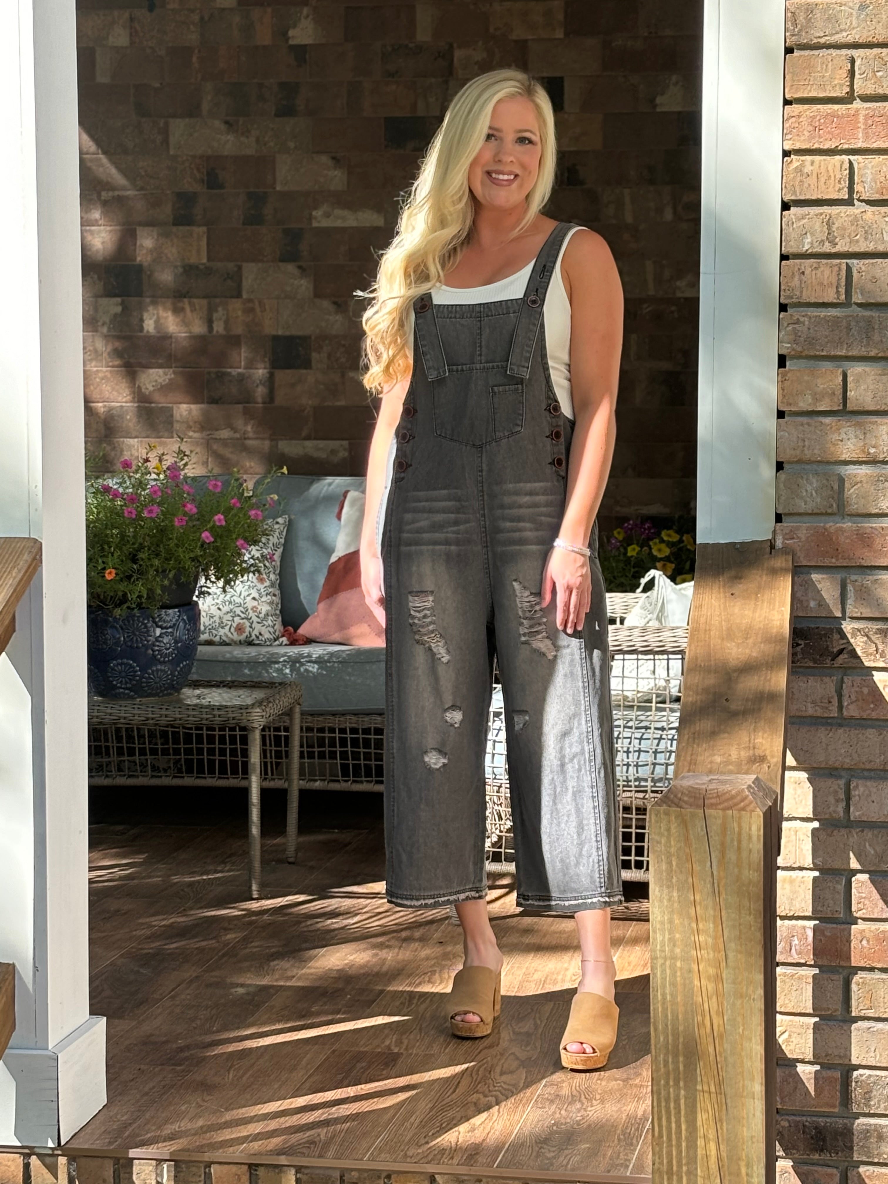 Easel charcoal denim overalls