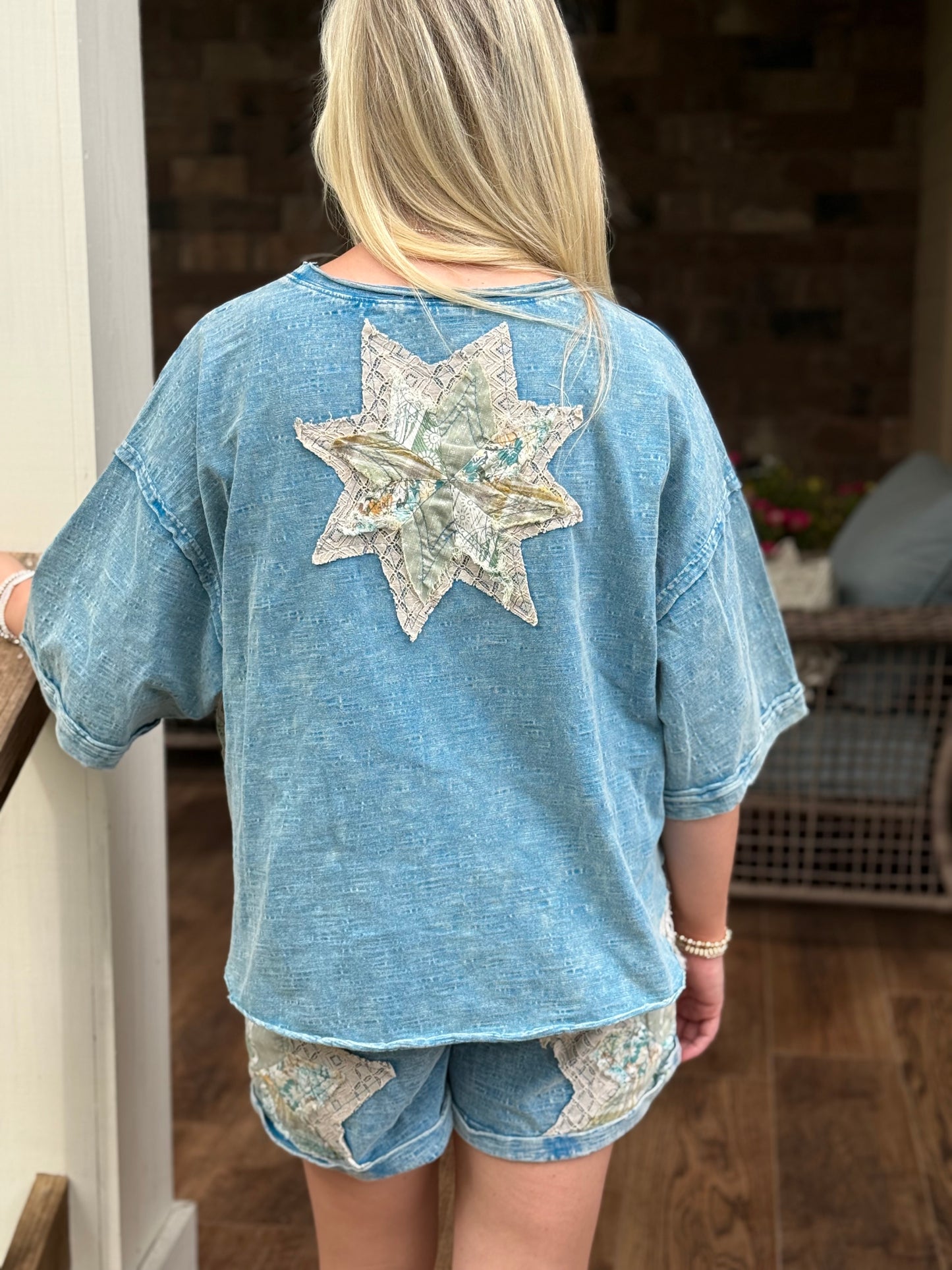 Oli and Hali patchwork short set teal