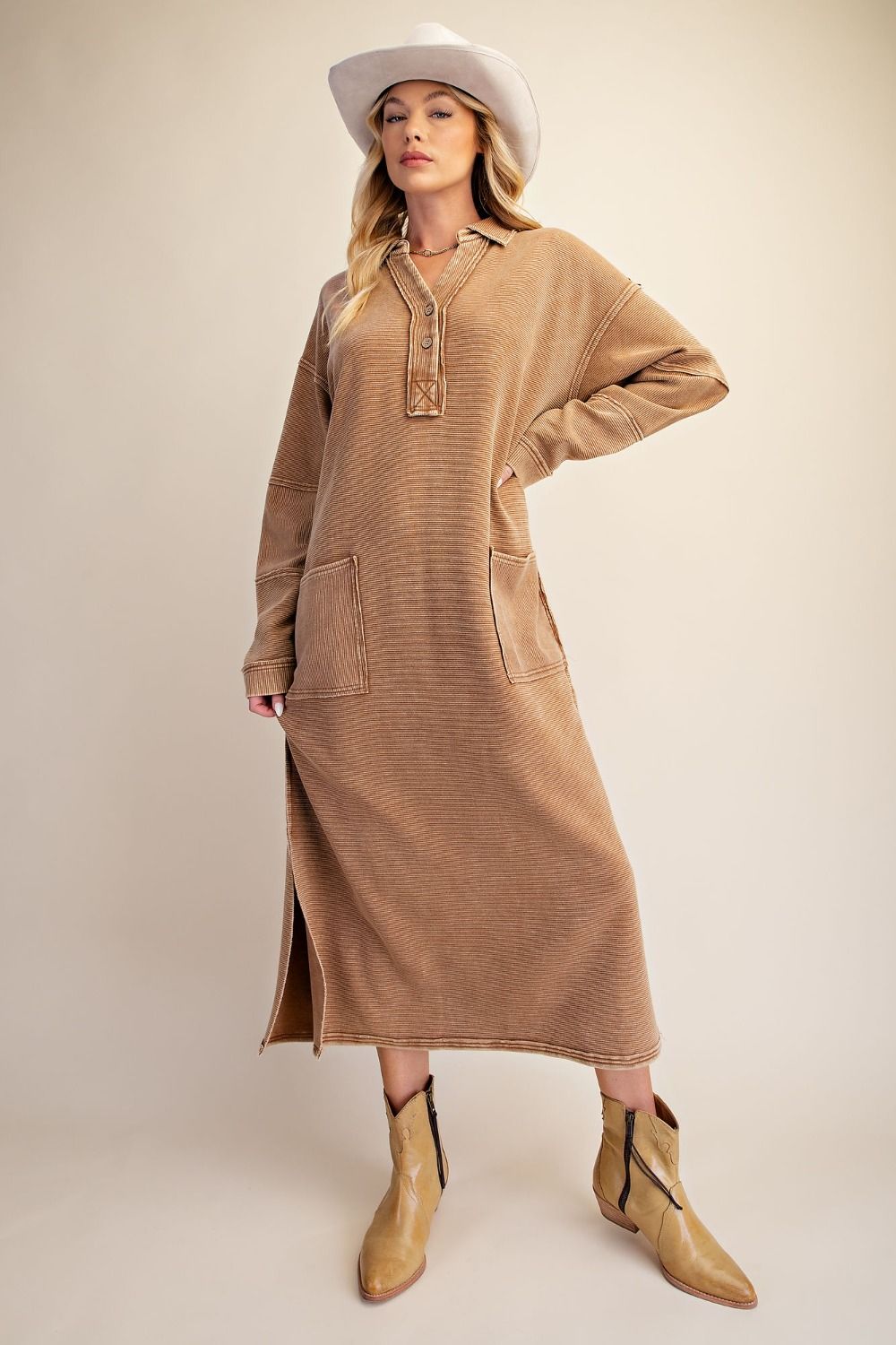 EASEL WASHED TEXTURED KNIT HENELY DRESS