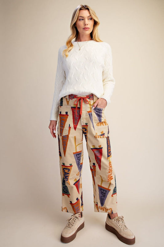 EASEL FLAG PRINTED STRETCH BABY CORDUROY BARREL PANTS