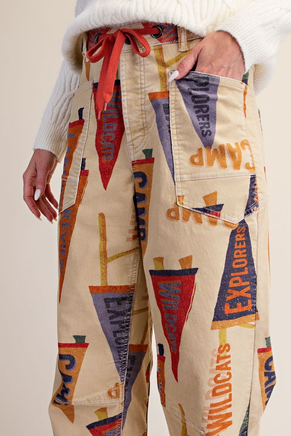 EASEL FLAG PRINTED STRETCH BABY CORDUROY BARREL PANTS