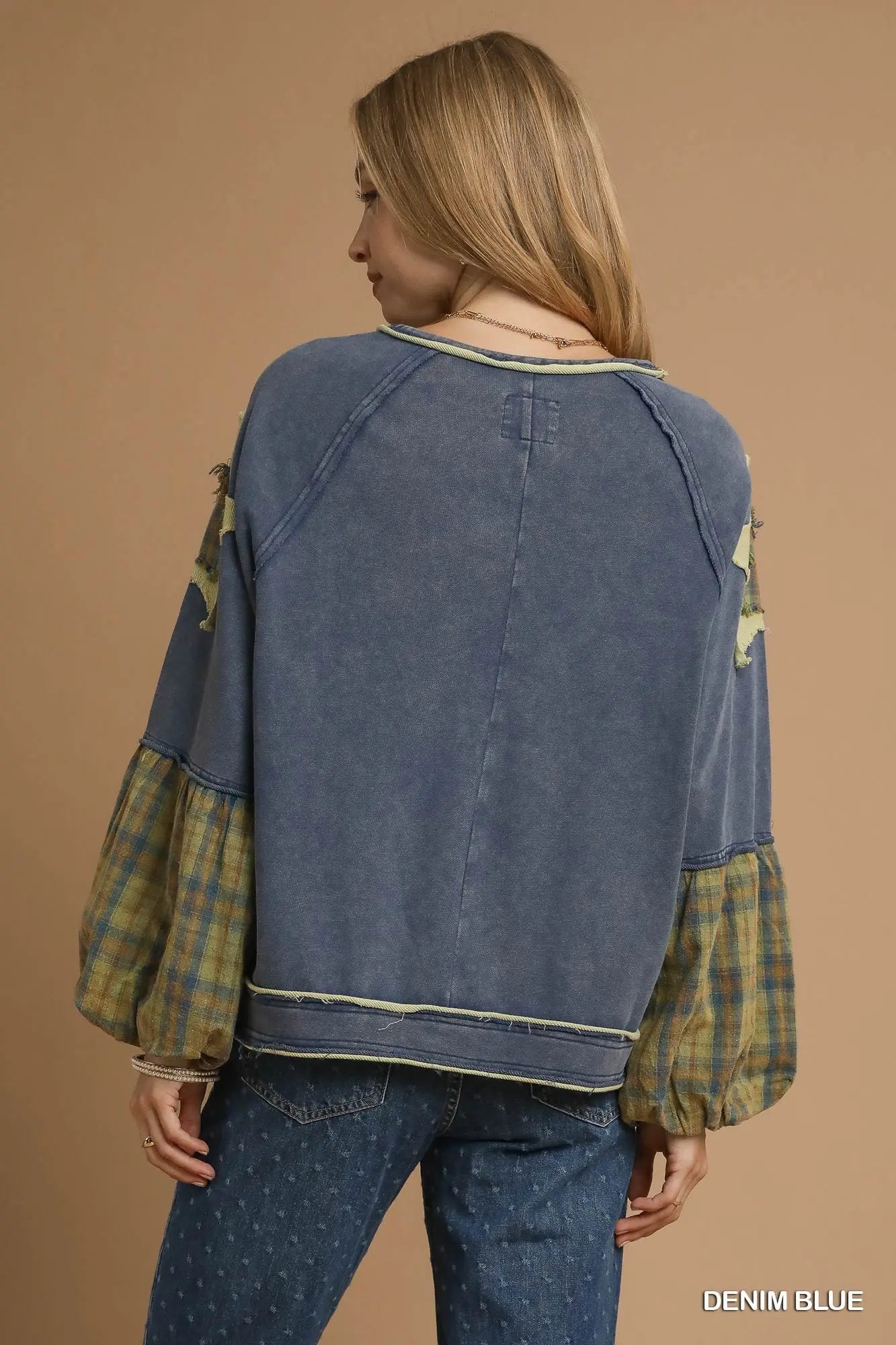 Umgee knit patch sweatshirt denim