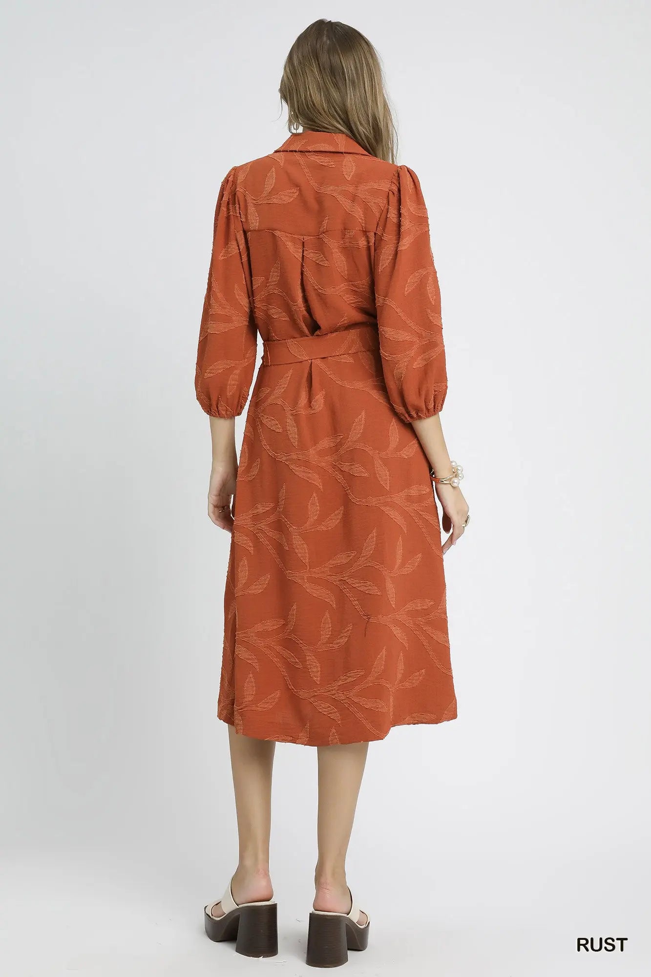 Umgee Jacquard Midi Dress with Waist Tie