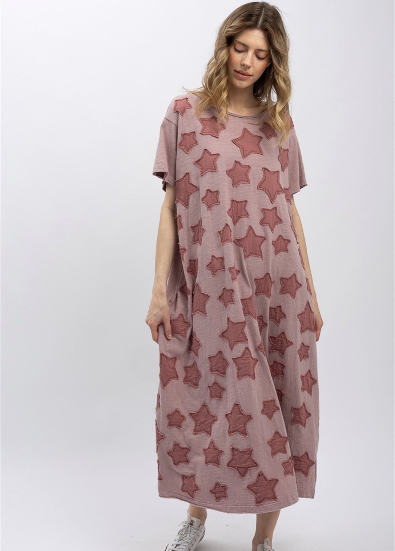 Blue velvet star patch knit dress