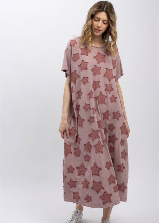 Blue velvet star patch knit dress