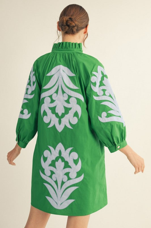 Jodifl green appliqué shift dress
