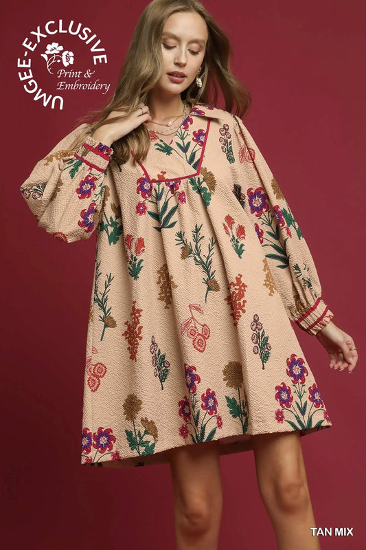 Umgee textured printed dress taupe