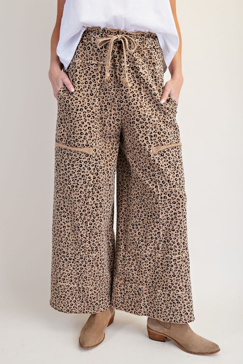 Easel wide leg mineral wash pants cheetah camel