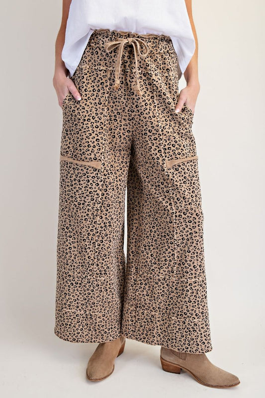 Easel wide leg mineral wash pants cheetah camel