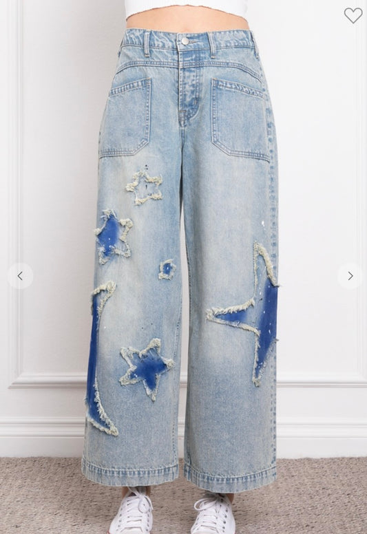 Blue velvet star and moon jeans