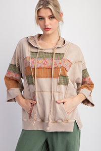 Easel taupe patchwork hoodie top