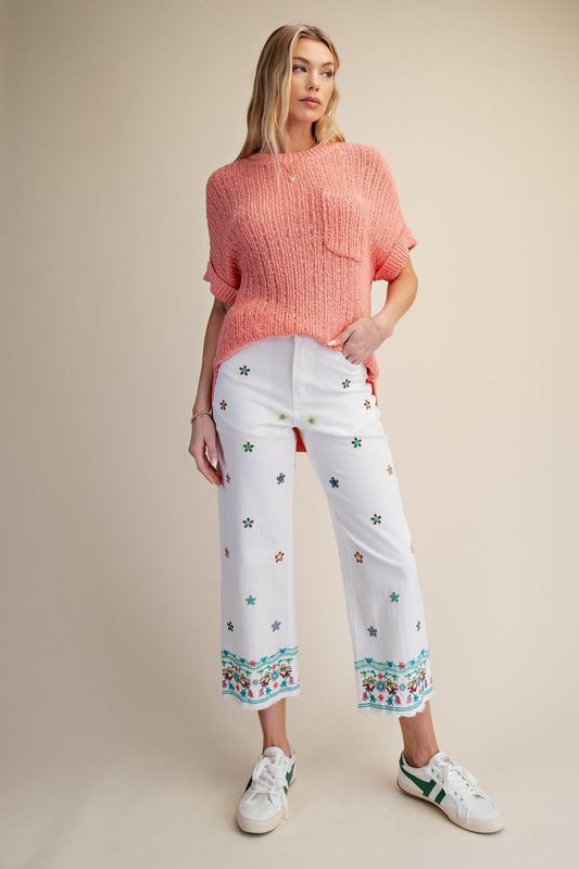 Easel embroidered denim pants