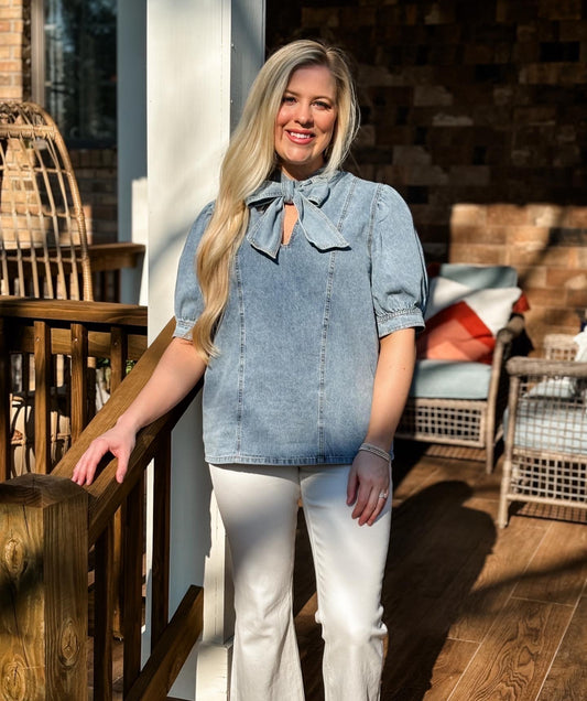 Denim tie bow top