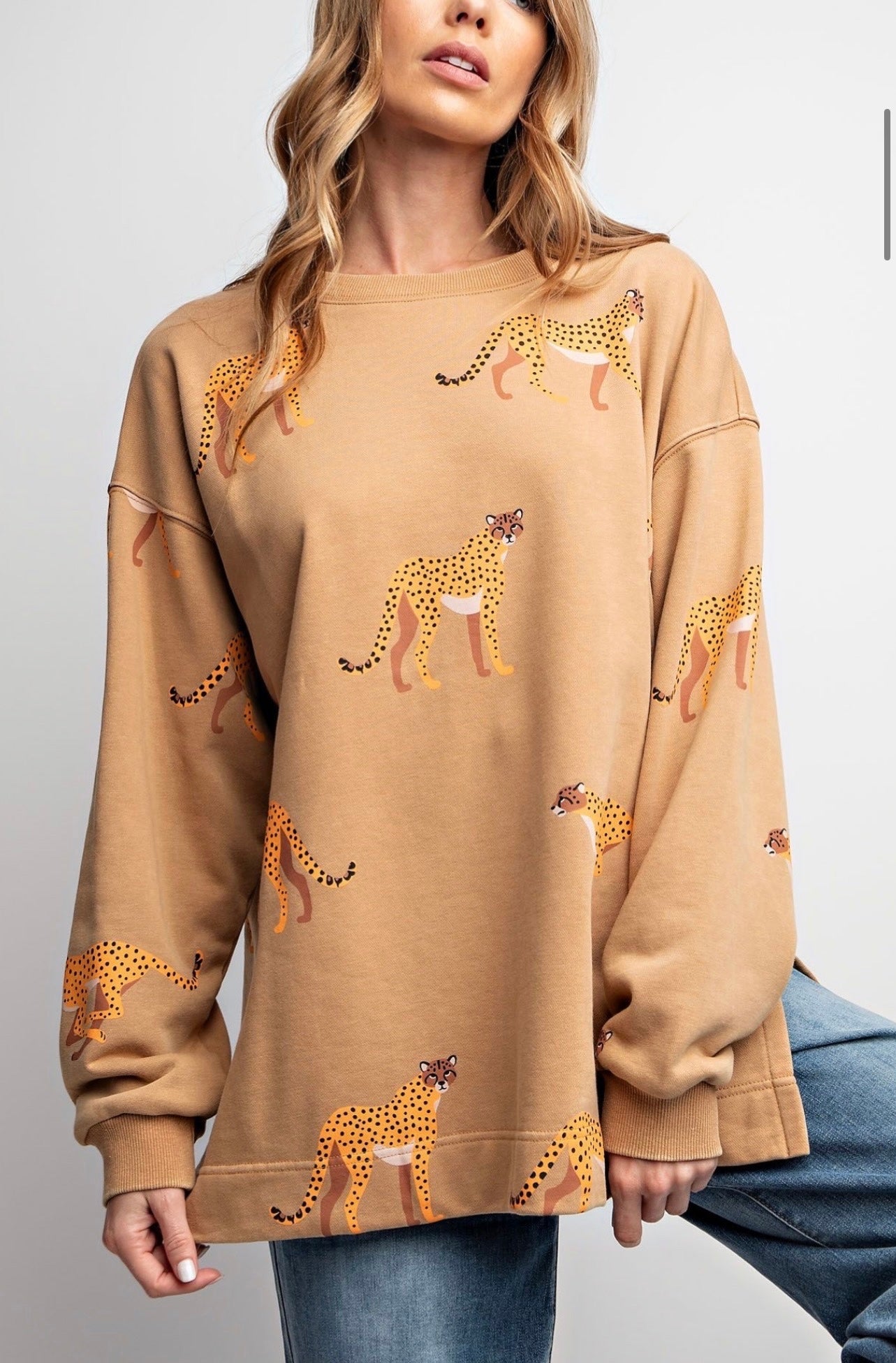Easel mineral wash cheetah print sweatshirt