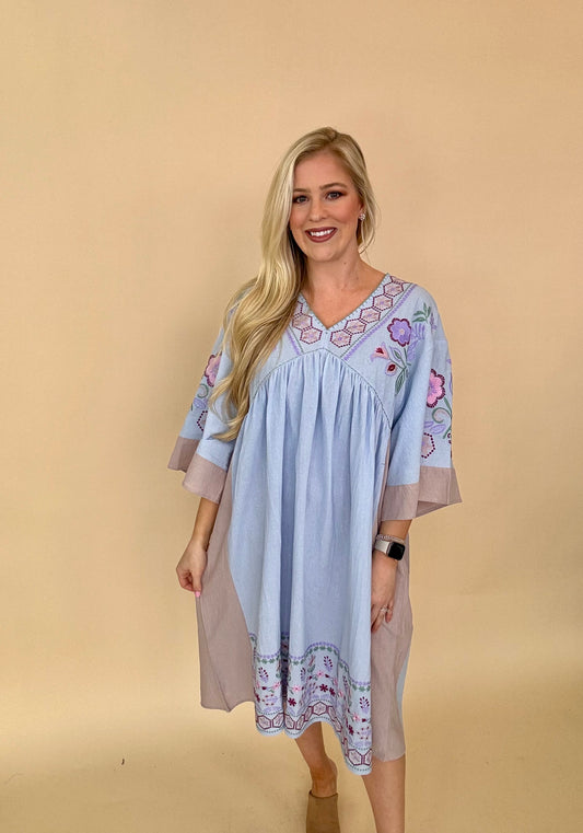 Easel embroidered midi dress baby blue