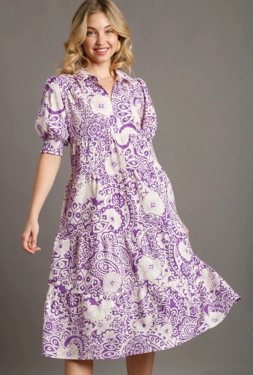 Umgee lavender printed midi dress