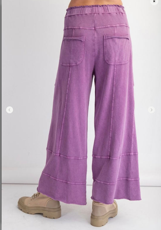 Mittoshop Ruffle Trim Pocket Mineral Wash Wide Leg Pants