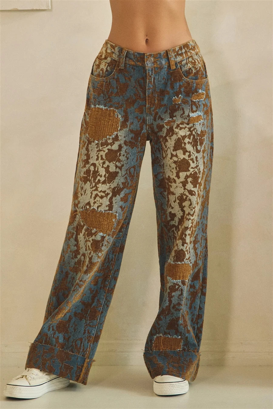 Oli and Hali burnout distressed wide leg pants
