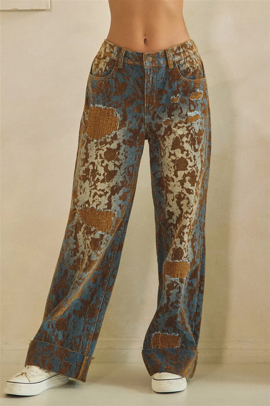 Oli and Hali burnout distressed wide leg pants