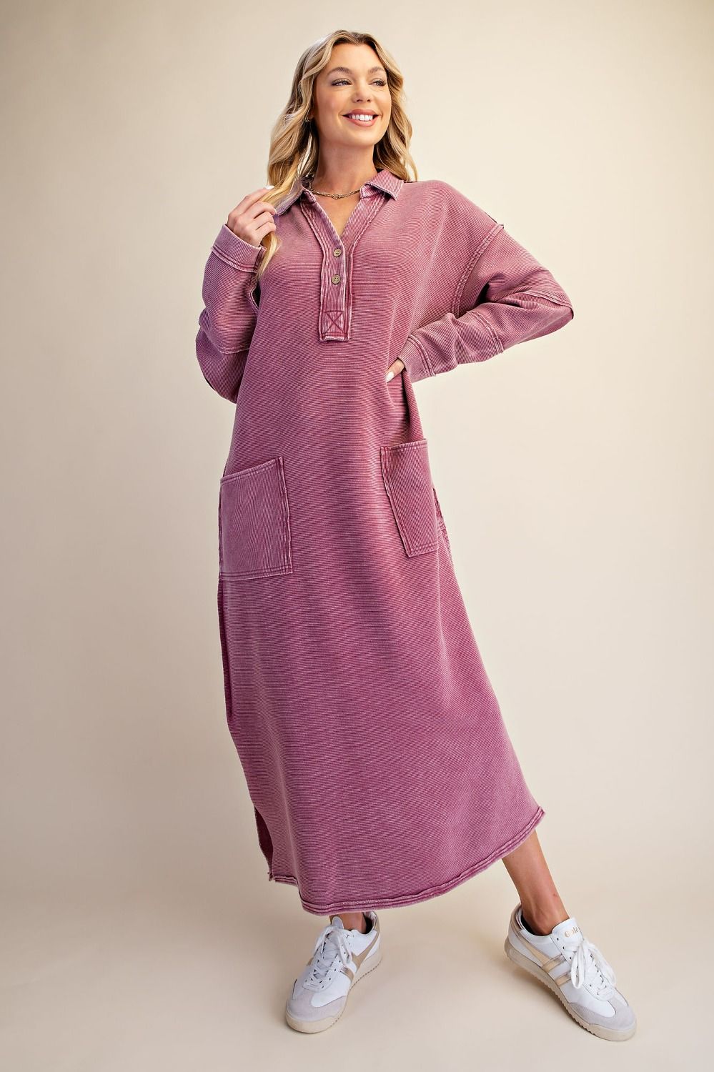 EASEL WASHED TEXTURED KNIT HENELY DRESS