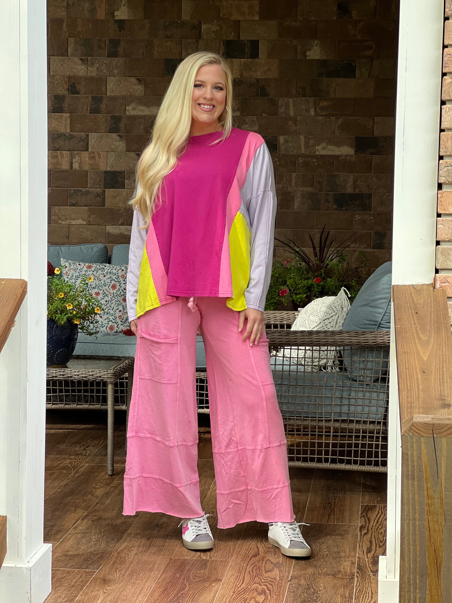 Easel color block sweatshirt pink mix